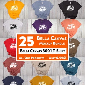 Bella Canvas 3001 Mockup Bundle 25 Colors Bella and Canvas T-shirt Mockup Bundle Boho Flat lay T-shirt Mockups POD