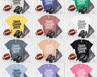 40+ kolorów Bella Canvas 3001 Mockup Bundle Bella i Canvas T-shirt Mockup Bundle Boho Flat lay T-shirt Rugby Sport Mockups POD