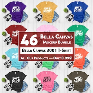 Bella Canvas 3001 Mockup Bundle 46 Colors Bella and Canvas T-shirt Mockup Bundle Boho Flat lay T-shirt Mockups POD