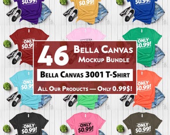 46+ Farben Bella Canvas 3001 Mockup Bundle Bella und Canvas T-Shirt Mockup Bundle Boho Flat Lay T-Shirt Schule Mockups POD