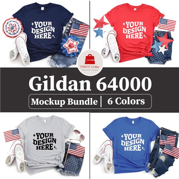 Gildan 64000 Tshirt Mockup Bundle 4th of July Mockup Bundle Patriotic G640 T-Shirt Mockups Summer Mockups Trendy Tee Mockup Independence Day