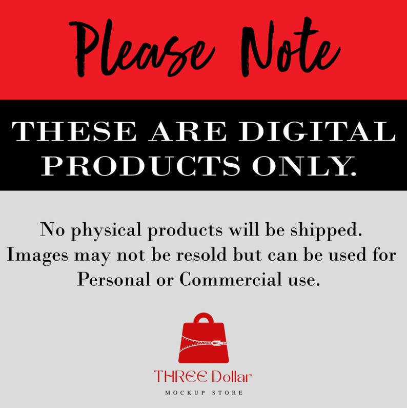 May include: A graphic with the text "Please Note" in a script font on a red background. Below, the text reads "THESE ARE DIGITAL PRODUCTS ONLY." Further text clarifies that no physical products will be shipped.