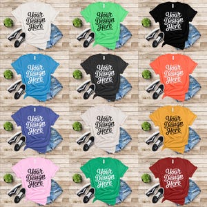 40+ Colors Bella Canvas 3001 Mockup Bundle Bella and Canvas T-shirt Mockup Bundle Boho Flat lay T-shirt Mockups POD