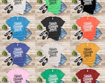 46+ Farben, Bella Canvas 3001 Mockup Bundle, Bella und Canvas T-Shirt Mockup Bundle, Boho Flat Lay T-Shirt, Mockups POD