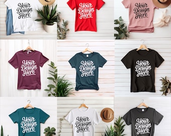 120+ Farben, Bella Canvas 3001 Mockup Bundle, Bella und Canvas T-Shirt Mockup Bundle, Boho Flat Lay T-Shirt, Mockups POD