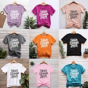 50+ kolorów Bella Canvas 3001 Mockup Bundle Bella i Canvas T-shirt Mockup Bundle Boho Flat lay T-shirt Mockups POD