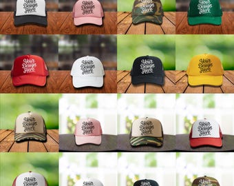 Zestaw 18+ kolorów makiety czapki OTTO, przezroczysta makieta czapki trucker, makieta czapki z pianki trucker, zdjęcie produktu czapki Otto, pobranie cyfrowe
