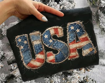 Sztuczna patchworkowa grafika USA png, 4 lipca png, patriotyczna grafika png, amerykańska flaga png, sublimacja png, projekt koszulki png, pobieranie cyfrowe