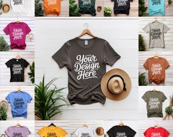 180+ Farben, Bella Canvas 3001 Mockup Bundle, Bella und Canvas T-Shirt Mockup Bundle, Boho Flat Lay T-Shirt, Mockups POD