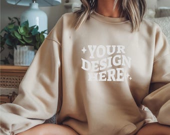 Gildan 18000 Mockup | Gildan Sand Sweatshirt Mockup | Sweatshirt Model Mockup | Gildan Sand | 18000 Sand | Simple Mockup