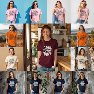 150+ Bella Canvas 3001 Mockup Bundle – 7 Color Bella + Canvas T-Shirt Mockup Bundle Boho Flat lay T-shirt Mockups POD