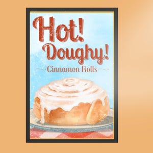 kitchen print, vintage poster, cinnamon roll poster, food art, food print, wall art, printable, downloadable, digital