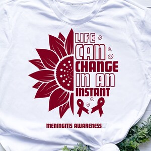 Life Can Change In An Instant Meningitis Awareness Burgundy Ribbon Meningitis Aware Meningitis Warrior Support Cricut svg png