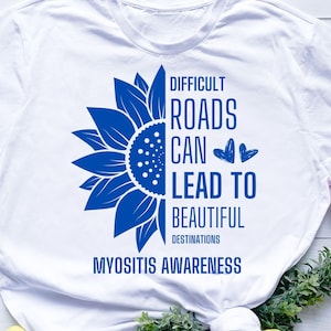 Difficult Roads Can Lead To Beautiful Destinations Myositis Awareness Blue Ribbon Myositis Awareness myositis Warrior Support Cricut svg png