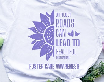 Difficult Roads Can Lead To Beautiful Destinations Foster Care Awareness Lavender Ribbon Foster Care Design Adoption Support Cricut svg png