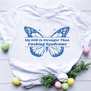 My GOD Is Stronger Than Cushing Syndrome Light Blue Ribbon stress hormone Angelman’s Cushing Syndrome Awareness cortisol Cricut svg png