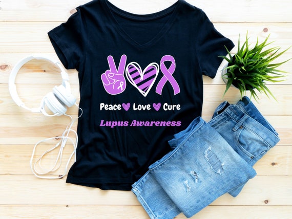 Peace Love Cure Lupus Awareness T-Shirt Lupus Purple Ribbon Peace Love Cure Lupus Awareness T-Shirt Lupus Purple Ribbon