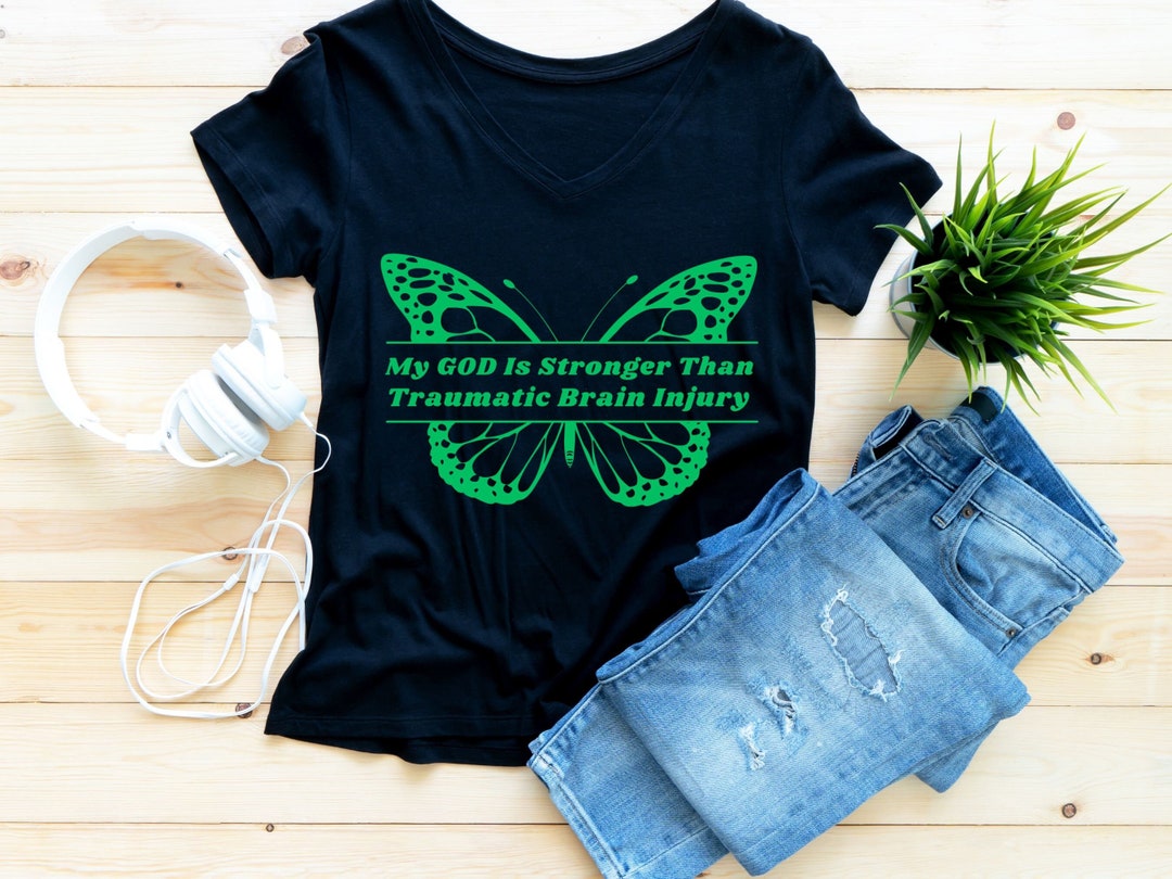 My GOD is Stronger Than Traumatic Brain Injury Awareness Green Ribbon ...