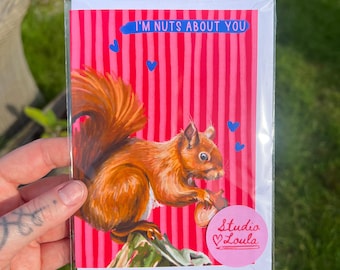 Nuts Über Dich Liebe Karte | Handgezeichnete Eichhörnchen Illustration