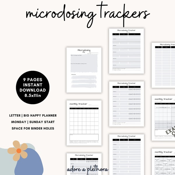 Microdosering-tracker, dagelijks maandelijks microdose-dagboek, logboek voor plantengeneeskunde van psychedelische therapie, notities over medicinale paddenstoelen