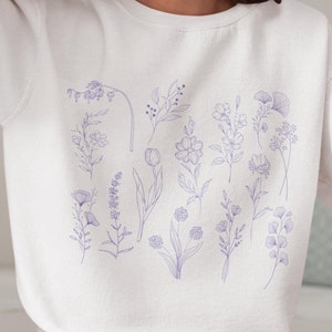 Purple Cut Flowers Sweatshirt: Floral Crewneck Pullover