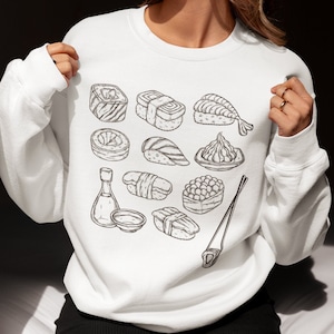 Sushi Sweatshirt, Food Lover Crewneck Jumper, Japanese Cuisine Pullover, Unique Hoodie, Sushi Lover, Asian Food, Gift Ideas, Japanese Foodie
