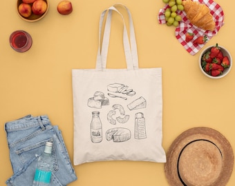 Bolsa de lona de algodón con ingredientes para macarrones con queso / Bolsa de la compra para amantes de la gastronomía / Comida reconfortante