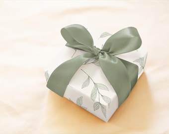 Carta da regalo con foglie botaniche color verde salvia, adatta a tutte le occasioni.