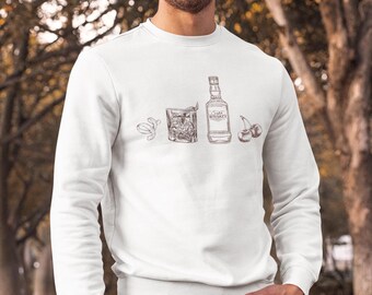 Bluza z przepisami i składnikami w stylu old fashioned | Przytulny sweter dla miłośników koktajli | Miłośnik whisky