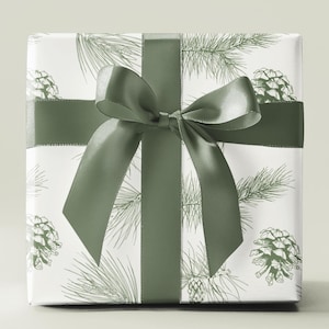 Carta da regalo natalizia con albero di pino verde salvia, carta da regalo natalizia, carta da regalo per le feste, design di albero di pino festivo, materiali per il confezionamento
