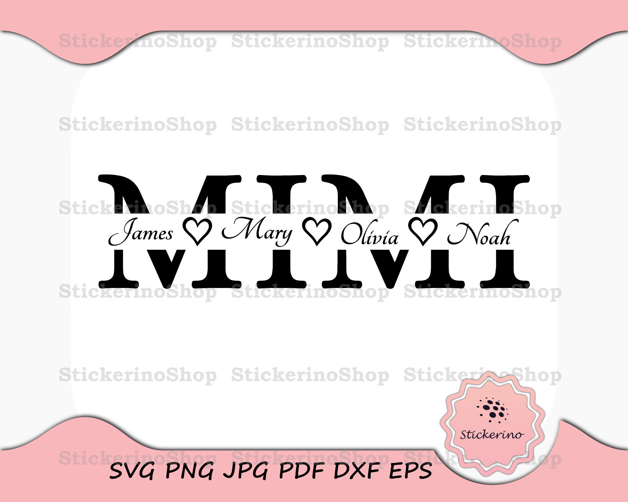 Mimi Monogram SVG, Mimi Split Image, Mimi Outline, Family Reunion Gift, Heart Png, Cut, Cricut Silhouette File, Instant Digital Download