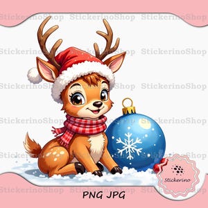Cerf de Noël PNG, clipart bébé renne, chambre d'enfant d'hiver, graphique animal festif, cadeau de Noël pour enfants, décoration de vacances instantanée, téléchargement numérique Jpg