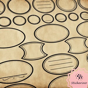 Druckfertige runde ovale leere Vintage Etiketten mit transparentem Hintergrund | Digitaler Download | A4 Größe, 6 Farben | Drucken auf jedem Papier