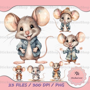Bundle de cliparts aquarelle souris, illustration mignonne d'animaux de la forêt, ma petite souris, image déco chambre d'enfant, graphique baby shower, adorable ensemble PNG