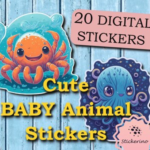Sea Animal Sticker Sheets | Instant Download | 20 Printable Stickers | 20 Marine creatures | Oceanic wildlife | Digital Collage Sheets