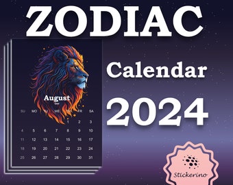 2024 Sign of Zodiac Calendar | Instant Download | Printable A4 & Letter and half size | Monthly Calendar 2024 | Astrology Wall Art