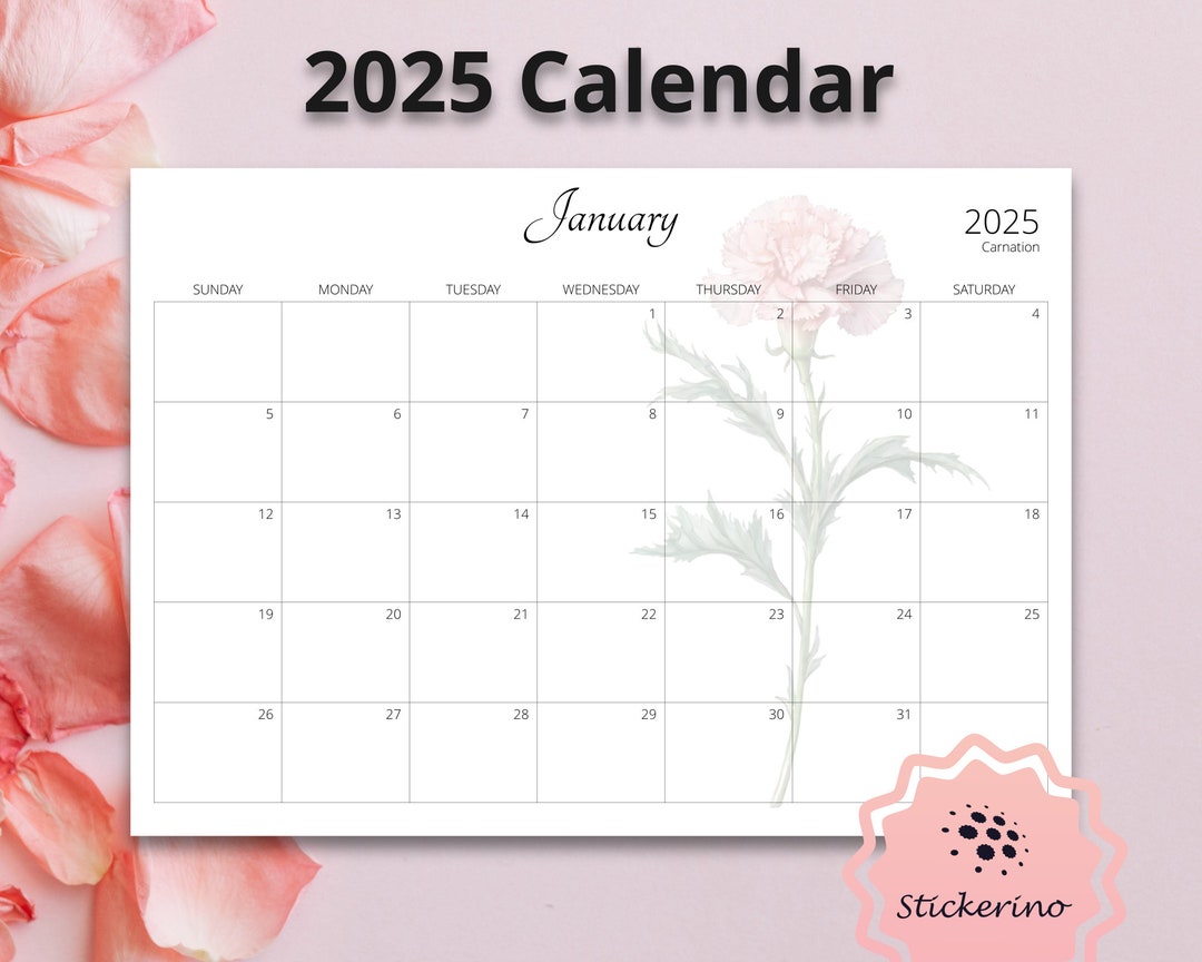 2025 Printable Calendar With Birth Month Watercolor Flowers Etsy