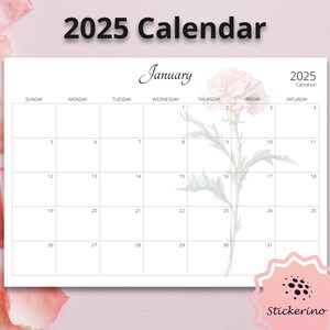 Druckbarer Kalender 2025 mit Geburtsmonat Aquarell Blumen | Minimalistisches Design | Mehrere Größen | Sonntag/Montag Start | Druckbares PDF