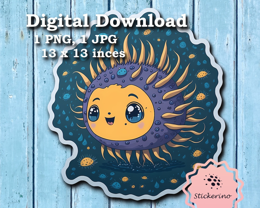 Printable Sea Urchin Sticker | Cute Baby Sea Urchin | Sand Dollar Png ...