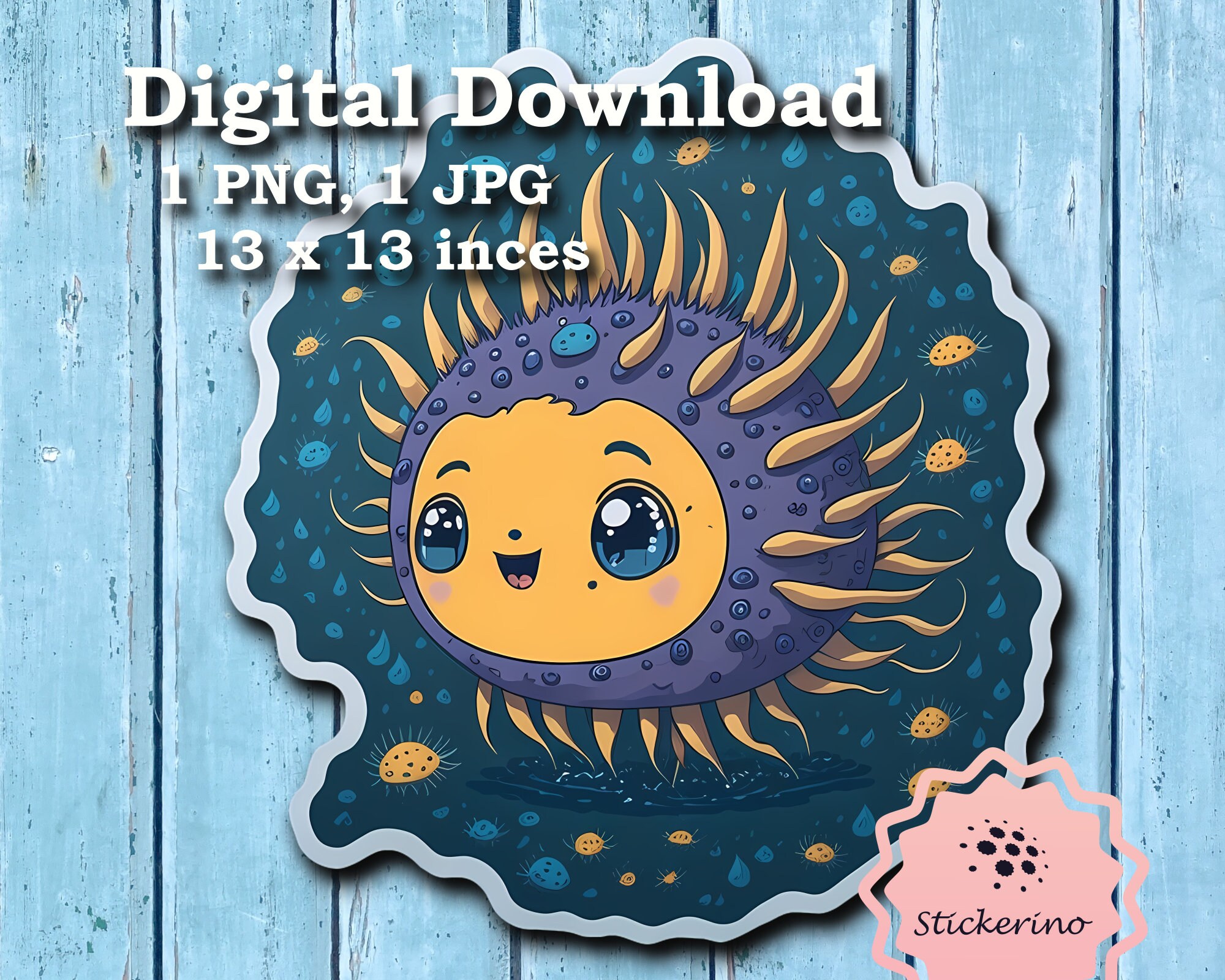 Printable Sea Urchin Sticker | Cute Baby Sea Urchin | Sand Dollar Png ...