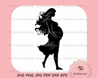 Pregnant Woman Silhouette SVG | Mom to be Silhouette Vector File | Lady In Waiting Vector File For Cricut Dxf Files | Woman Svg Cut Image