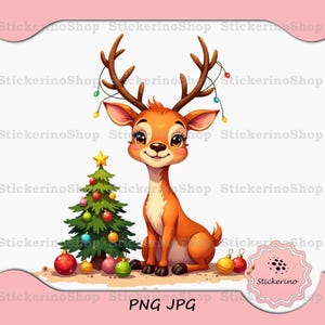Cerf de Noël PNG, clipart bébé renne, chambre d'enfant d'hiver, graphique animal festif, cadeau de Noël pour enfants, décoration de vacances instantanée, téléchargement numérique Jpg
