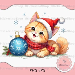 Gato persa navideño PNG, Clip Art de gatito bebé, Regalo para amantes de los animales, Gráfico festivo para mascotas, Tarjeta de regalo de Navidad para niños, Impresión de gato atigrado, DTF, Descarga digital