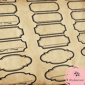 Quadratische leere Vintage Etiketten mit transparentem Hintergrund | Farblos | Sofortiger digitaler Download | A4 Größe, 6 Farben | Drucken auf jedem Papier
