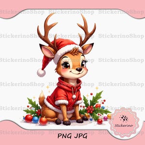 Cerf de Noël PNG, clipart bébé renne, chambre d'enfant d'hiver, graphique animal festif, cadeau de Noël pour enfants, décoration de vacances instantanée, téléchargement numérique Jpg