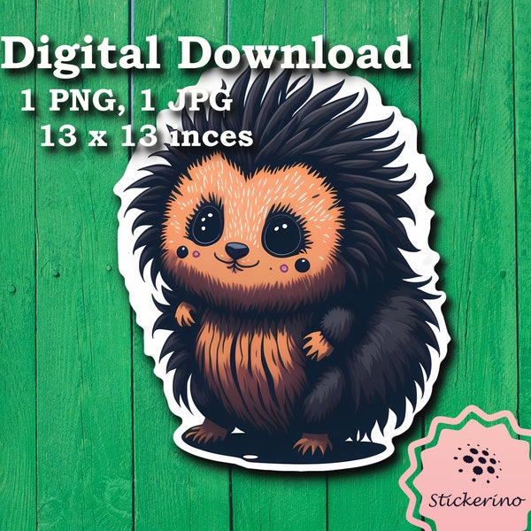 Printable Porcupine PNG Sticker | Cute Prickly Creature Image Digital Download | Forest Animal Illustration | Free Bonus Collage Included