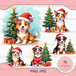 Bordercollie kerstbundel, illustraties herdershond, canvas aanbod, vakantiekaart png, winter DTF-print, cadeaubon hondenliefhebber, sublimatie aanbod