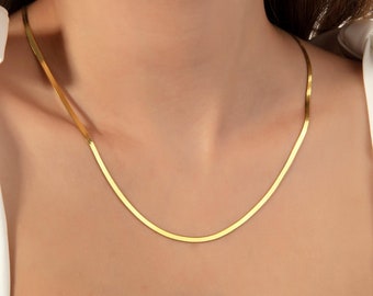 18k Gold Snake Chain Necklace, Herringbone Chain Necklace, Snake Chain Choker, Herringbone Necklace for Her, Everyday Necklace for Women