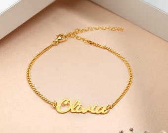 Pulsera de oro personalizada con nombre, joyería personalizada con nombre, pulsera delicada con nombre, pulsera con nombre para niños, pulsera minimalista con nombre, regalos para mujeres