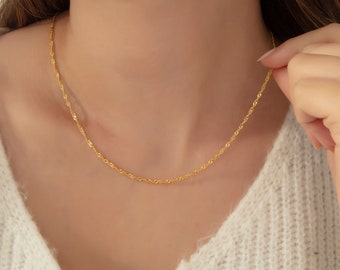 Dainty Twist Chain Necklace, Singapore Chain Necklace, Gold Twist Chain Necklace, Necklace for Women, Simple Gold Chain, Waterproof Necklace